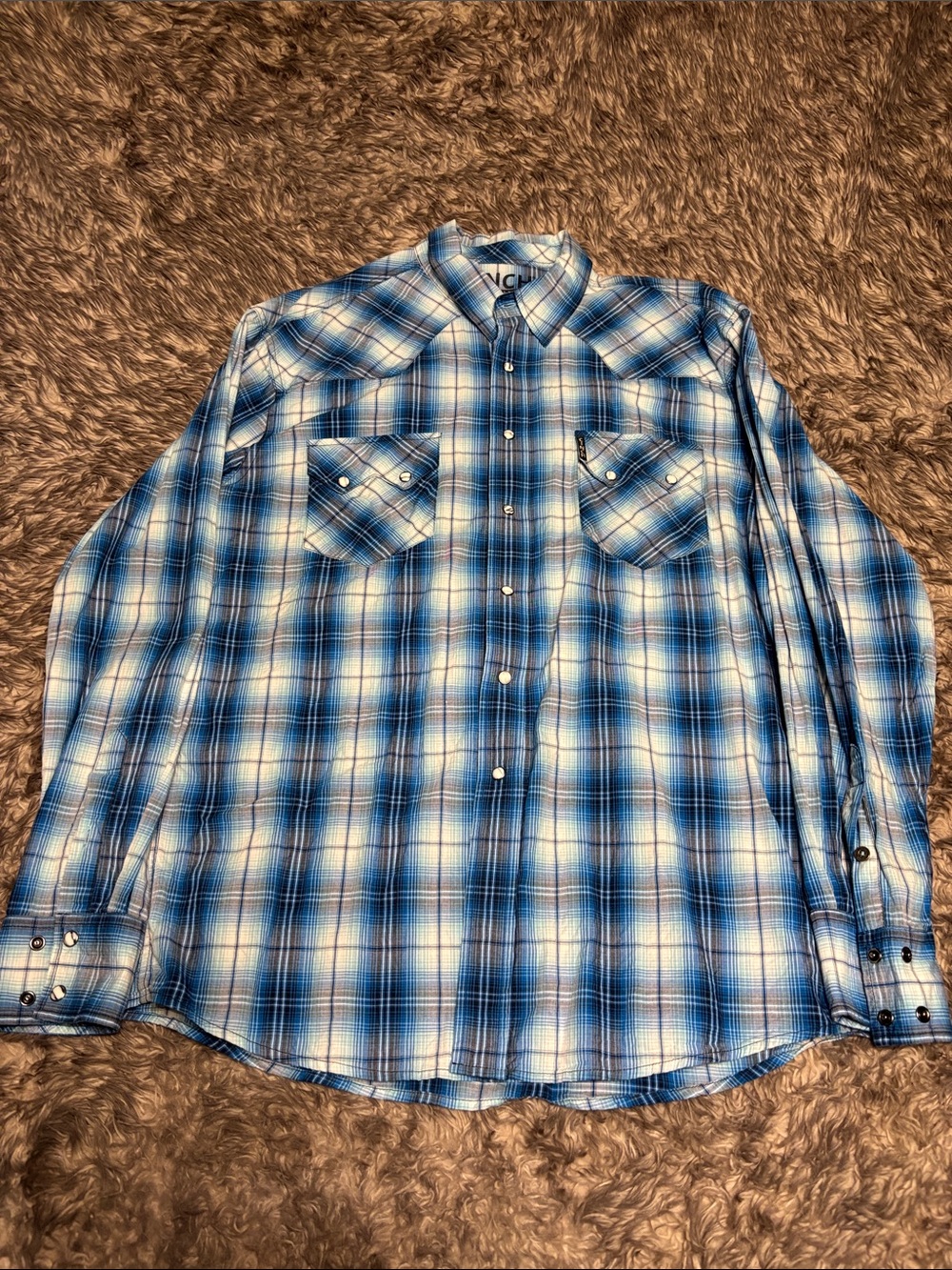 Cinch Modern Fit Blue and White Plaid Western Button-Down Shirt
